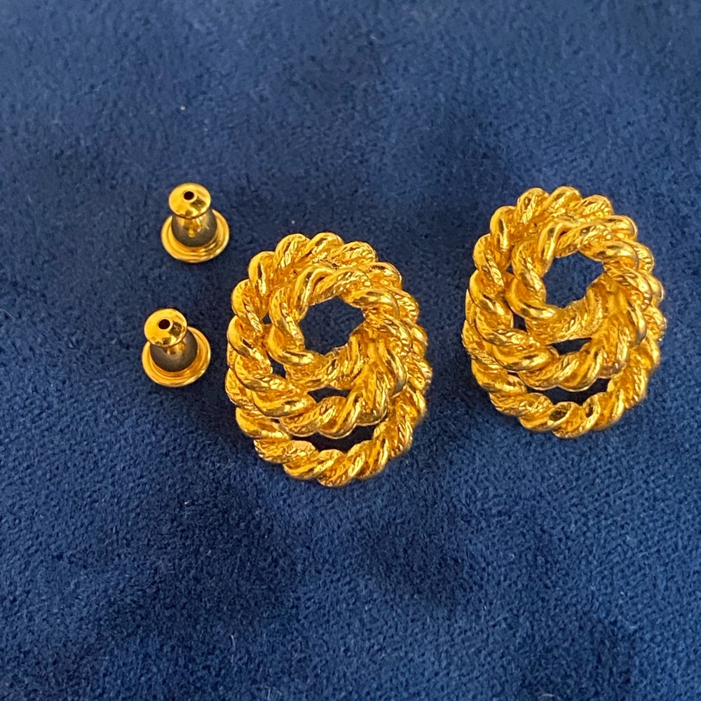 Vintage Gold Twisted Rope Earrings by Monet